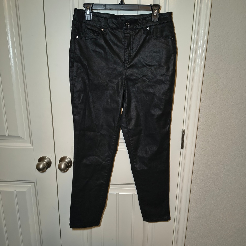 Time and Tru Womens Black Coated Skinny Jeans High Rise Waxed Denim Size 8